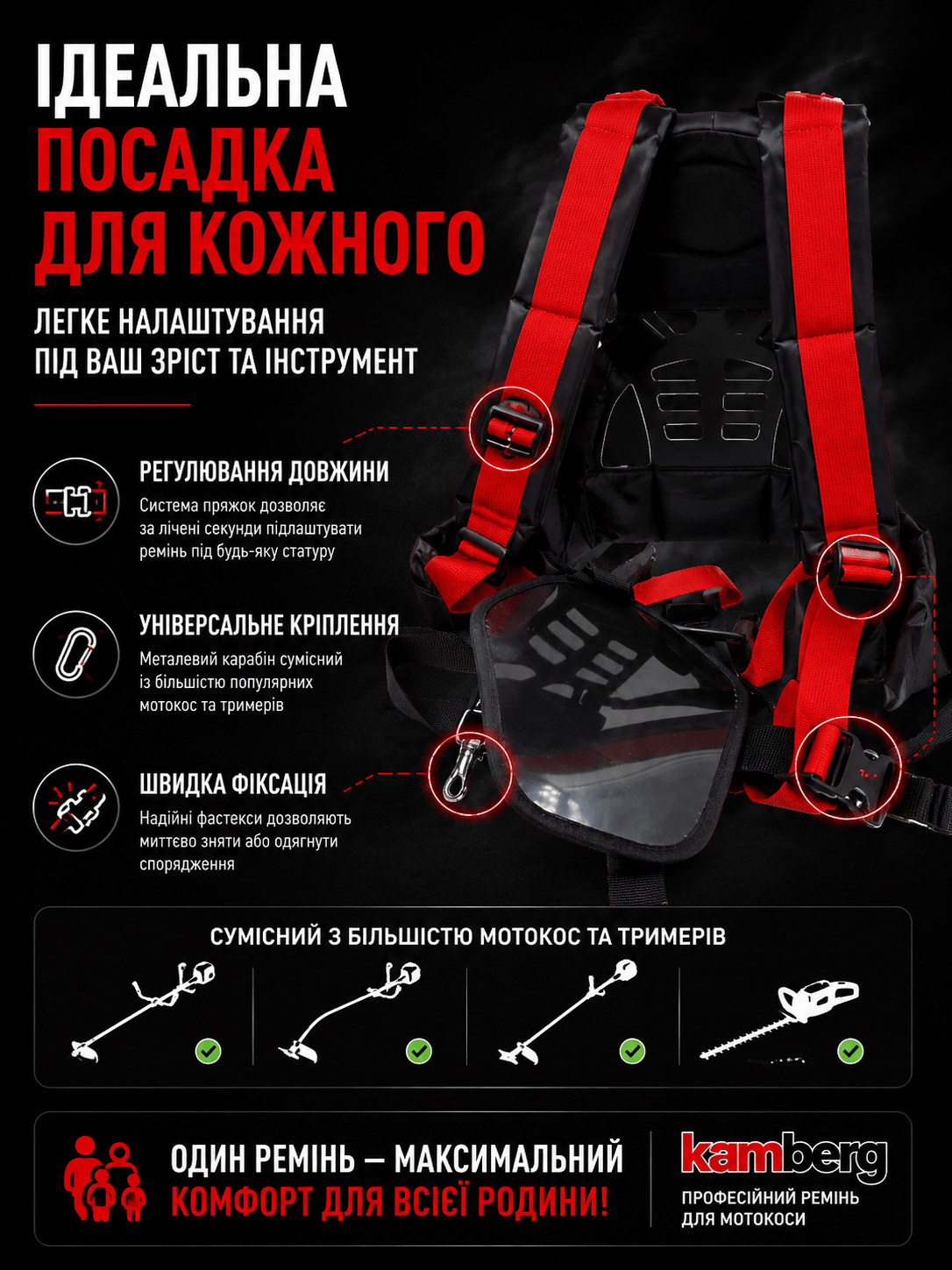 Професійний ремінь для мотокоси — посадка